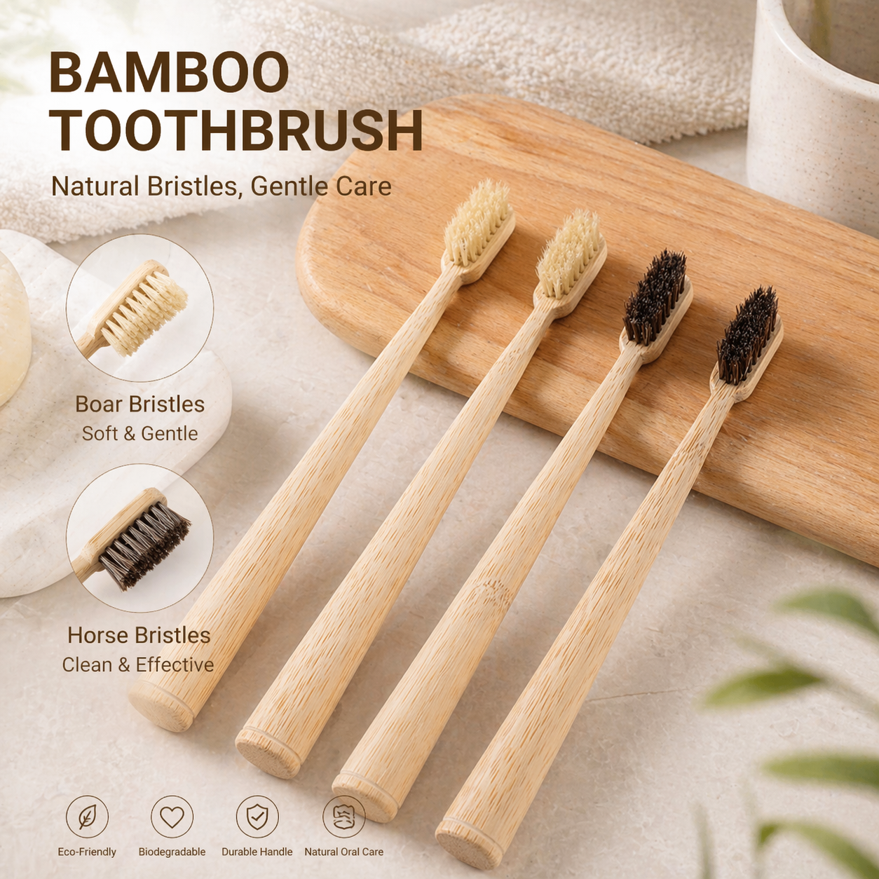 Boar Bristle Tooth Brush (4 Pack)